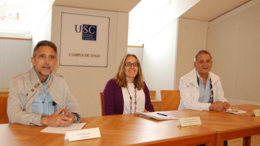 Ochoa, Silva e Zahera, na presentación da programación de teatro, danza e fotografía no campus de Lugo