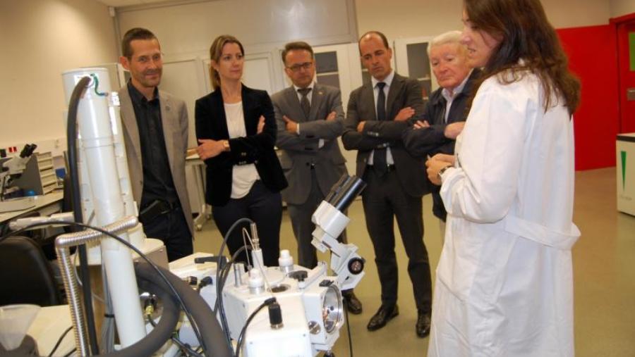 Barreiro, Méndez, Bueno, López e unha investigadora da USC, nos laboratorios do Cactus