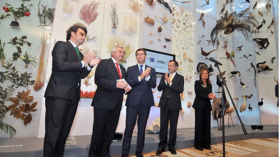 De esquerda a dereita Diego Calvo, Juan Viaño, Alberto Núñez Feijóo, Agustín Hernández e María Isabel Fraga. Foto: Santi Alvite