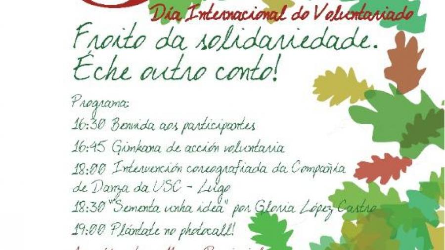 Cartaz da xornada co gallo do Día Internacional do Voluntariado en Lugo