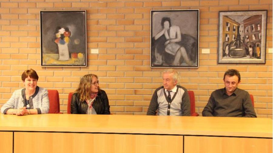 González Rey, Silva Domínguez, Díaz Gesto e Fernández, na apertura da exposición en Humanidades