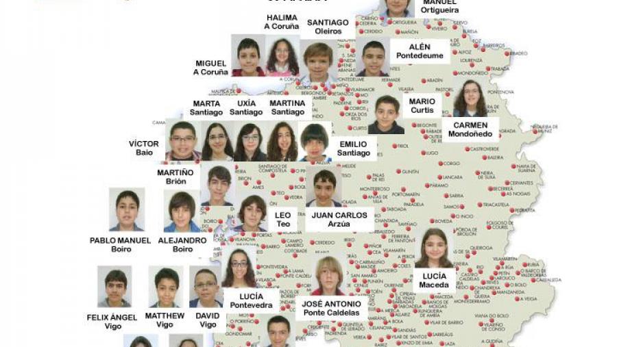 Mapa coa distribución da procedencia xeográfica do alumnado de Estalmat-Galicia