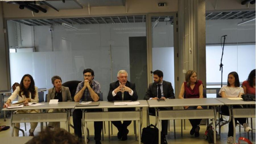 No centro da imaxe Juan Viaño e Sergio Martínez-Cava nun momento da clausura