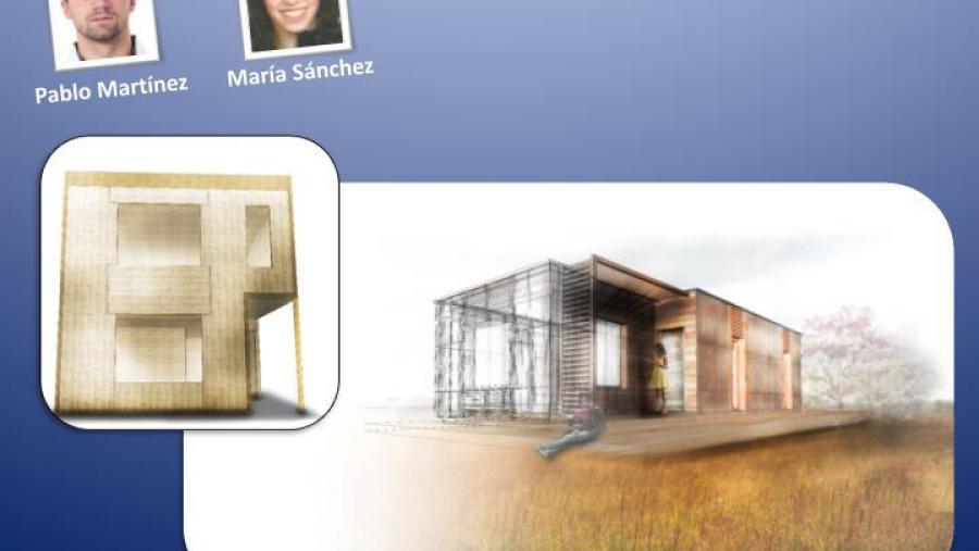 Póster do proxecto gañador, vivendas modulares en CLT