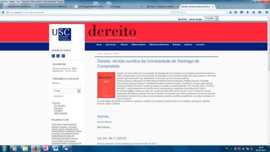 A revista Dereito. Revista Xurídica da USC acaba de ser incluída no índice ERIH Plus