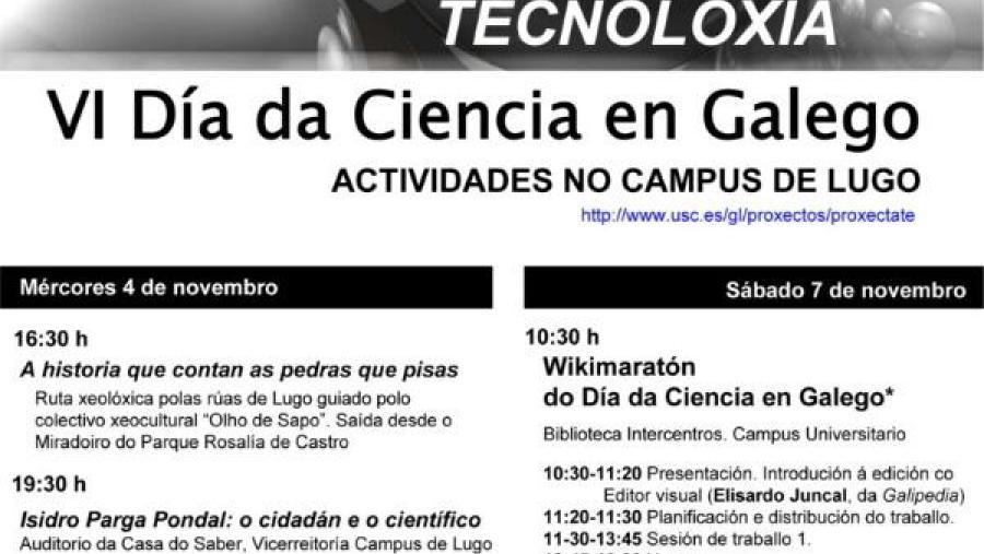 Cartaz da programación de actos do Día da Ciencia en Galego