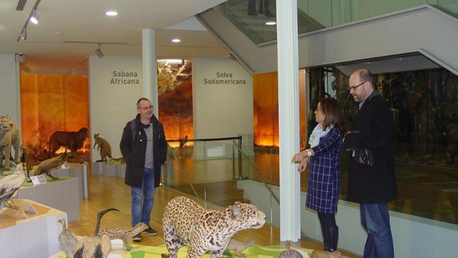 O alcalde Martiño Noriega e o concelleiro Xan Duro asisten ás explicacións da directora do Museo, Mabel Fraga