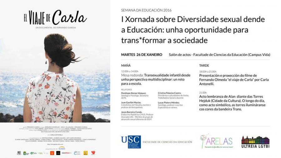 Cartel sobre a xornada sobre ‘Diversidade sexual dende a educación: unha oportunidades para trans*formar a sociedade’