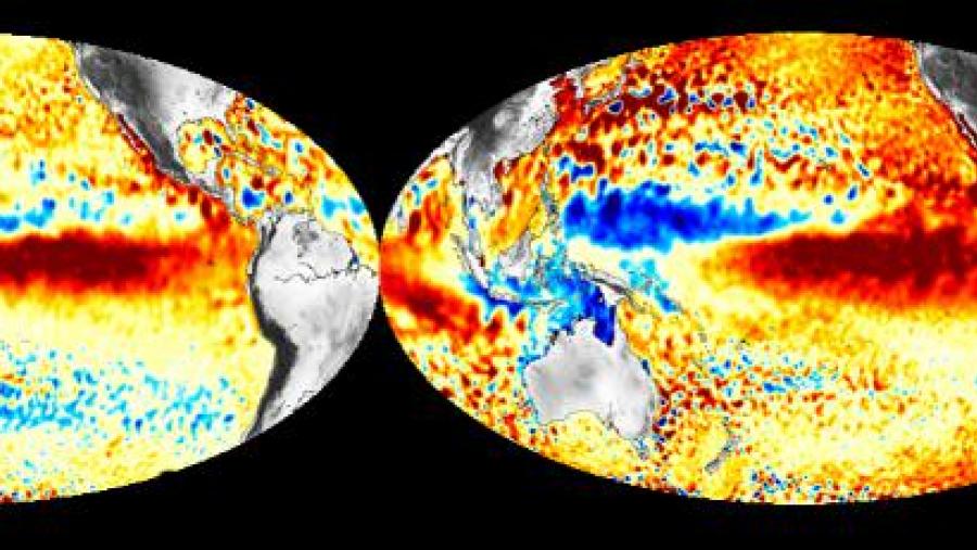 Comparación entre as anomalías de altura da superficie do mar nos eventos de 1997 e o actual