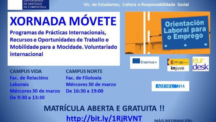 A xornada 'Móvete' dará conta en Santiago dos programas de prácticas internacionais e das oportunidades de traballo e mobilidade