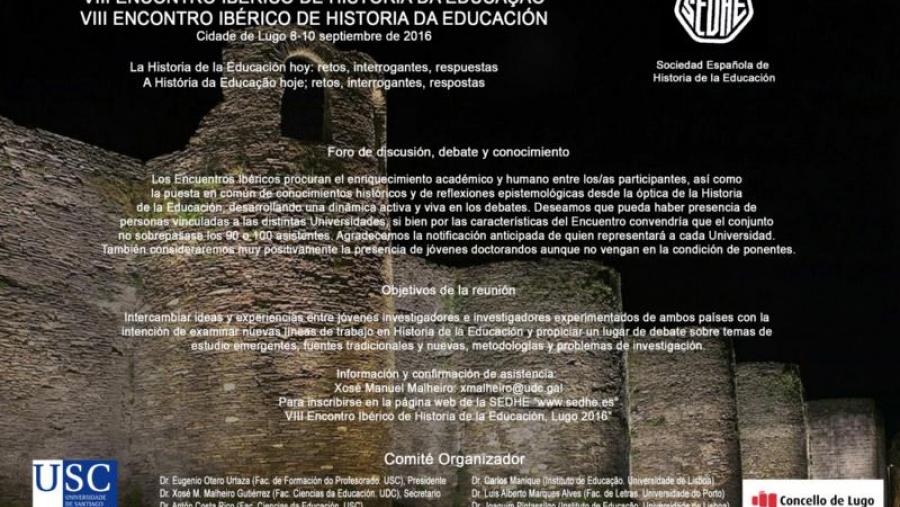 Cartaz do VIII Encontro Ibérico de Historia da Educación
