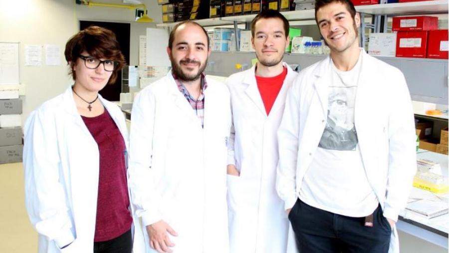 Miguel Fidalgo (segundo pola esquerda), xunto ao seu equipo nos laboratorios do CiMUS (Foto: Andrés Ruiz)