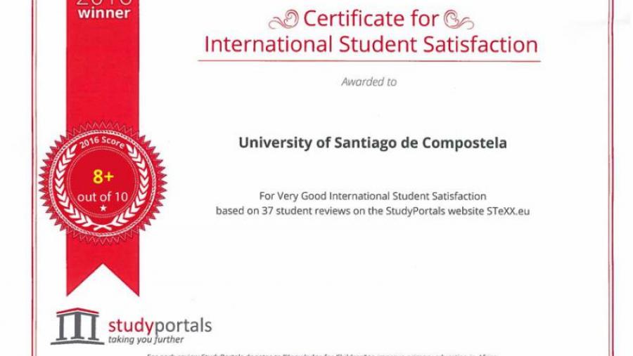 Studyportals galardoa á USC co premio á maior satisfacción do estudantado internacional 2016