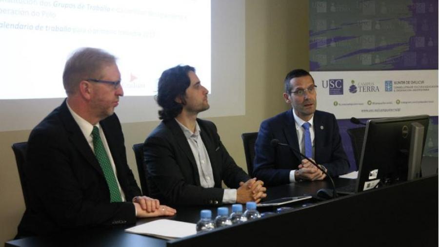 Rohrer, Pérez e Barreiro, na xuntanza do polo de innovación dixital para o sector agroalimentario celebrada no CiTIUS