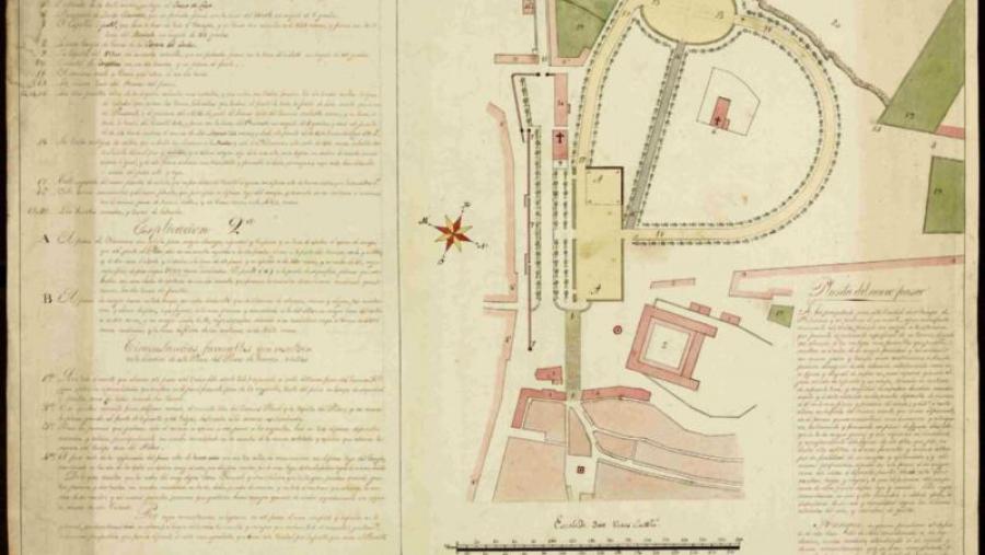 O 'Map 212'é o manuscrito orixinal en cor do proxecto de creación do que hoxe en día é o parque da Alameda de Santiago