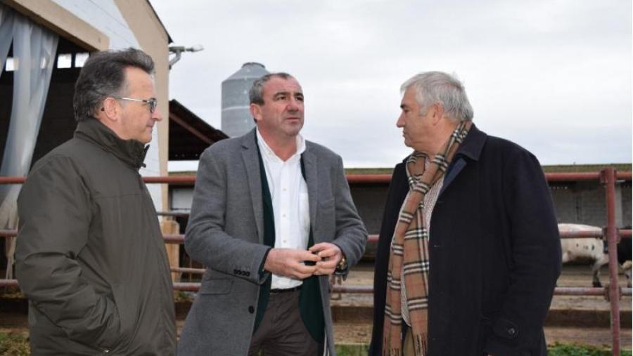 Javier Bueno, á esquerda, con Darío Campos e Lino Rodríguez, na Granxa Gayoso Castro