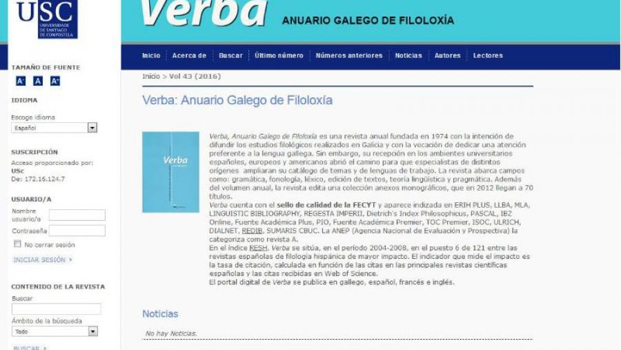 A revista Verba incorpórase ao prestixioso índice académico Scopus