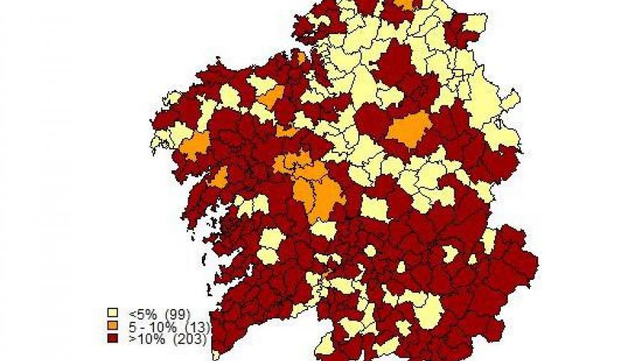 Mapas de Radón dos municipios de Galicia