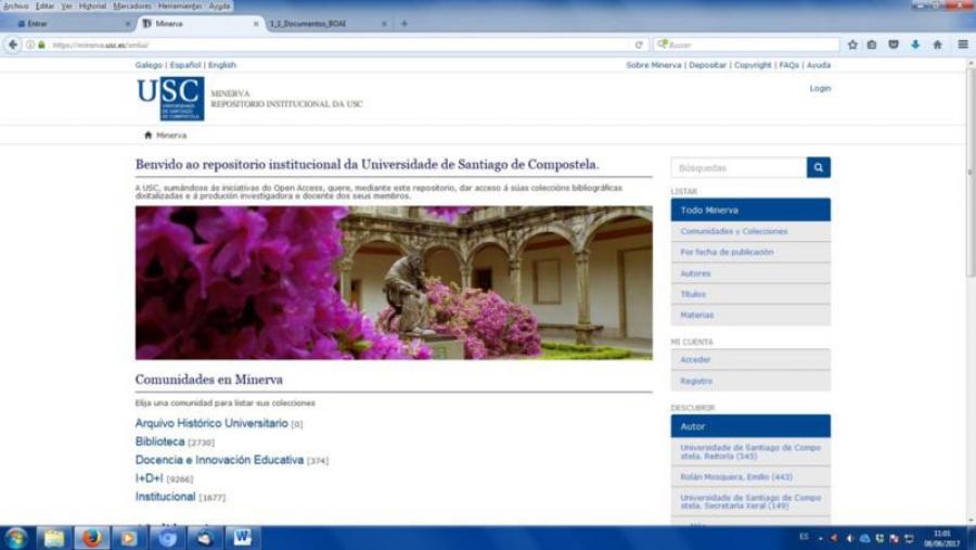 Captura de pantalla do repositorio Minerva