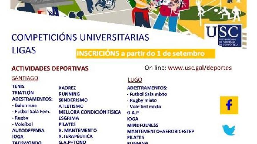Cartaz coa programación deportiva do Servizo de Deportes da USC para o curso 2017-2018