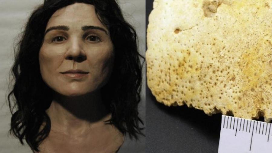 Aproximación facial de 'Elba' e restos do seu cráneo. Fonte: Marga Sanín e Fernando Serrulla