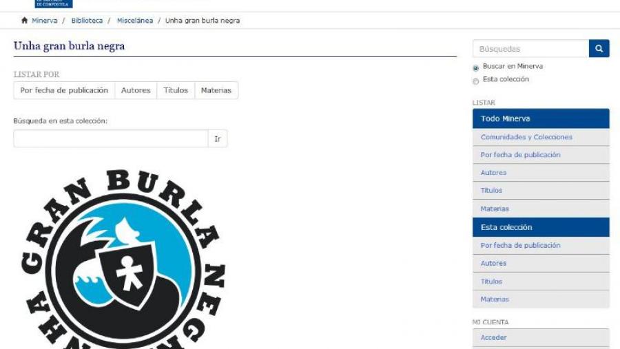 Captura do portal de acceso ao arquivo en Minerva
