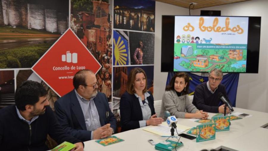 De esquerda a dereita, Piñeiro, Fernández, Méndez, López e Martínez, na presentación do novo título de 'Os Bolechas'