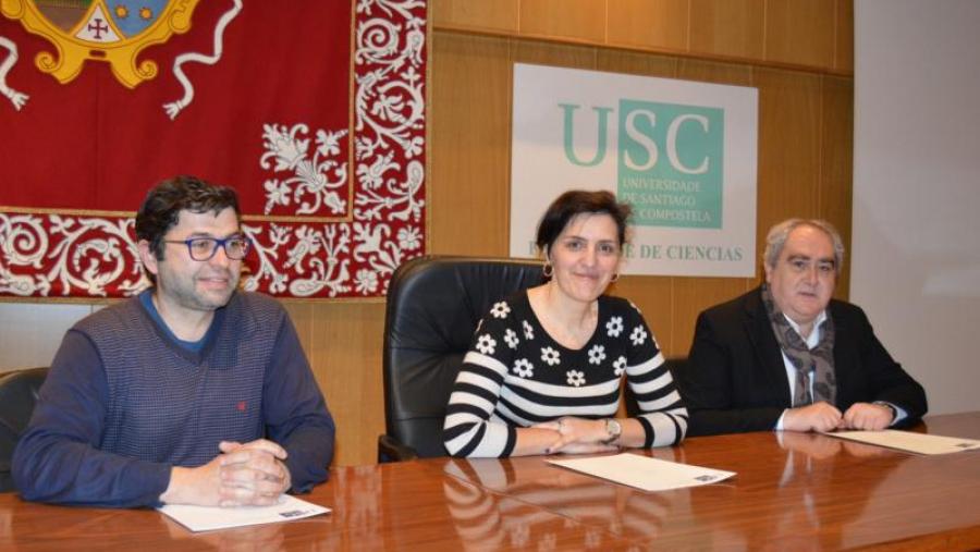 De esquerda a dereita, Fraga, Valcárcel e González, na Facultade de Ciencias