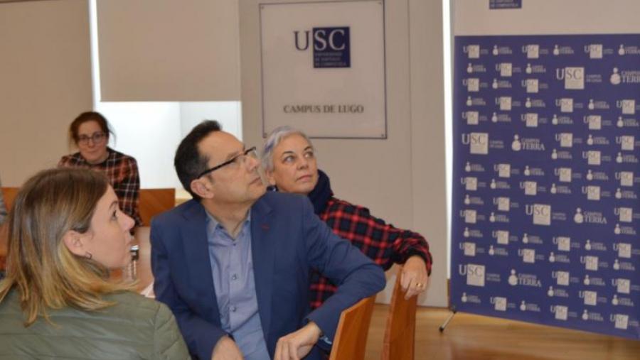 García, Varela e Basadre, con Lugilde ao fondo, na presentación da programación de Lugo Cultural 2019