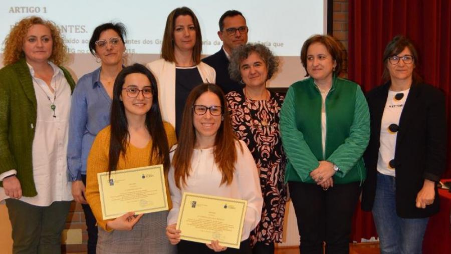 Cristina Vila e Gabriela del Valle con autoridades políticas e académicas, na EPS de Enxeñaría de Lugo