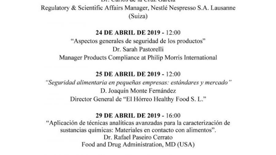 Programa de intervencións das xornadas sobre innovación en nutrición e seguridade alimentaria
