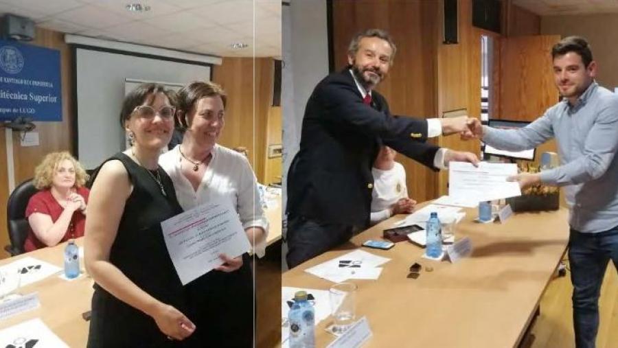 Valcárcel entrega o diploma a Maite Rodríguez e, á dereita, Sergio García recibe o galardón de Pedro Calaza