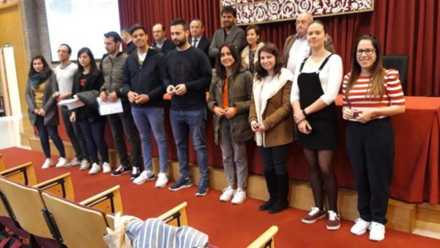 Galardoados e autoridades, na entrega dos Premios San Cidre na EPS de Enxeñaría