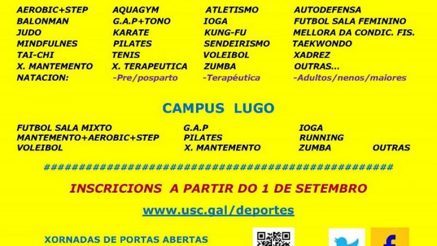 Cartaz da programación do Servizo de Deportes da USC para o curso 2019-20