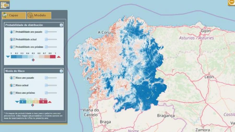 Detalle do mapa de distribución da aplicación. Foto: Captura recente de http://webs-gis.cesga.es/velutina