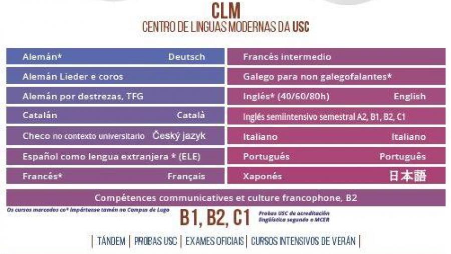 Cartaz coa programación de cursos e idiomas do CLM da USC